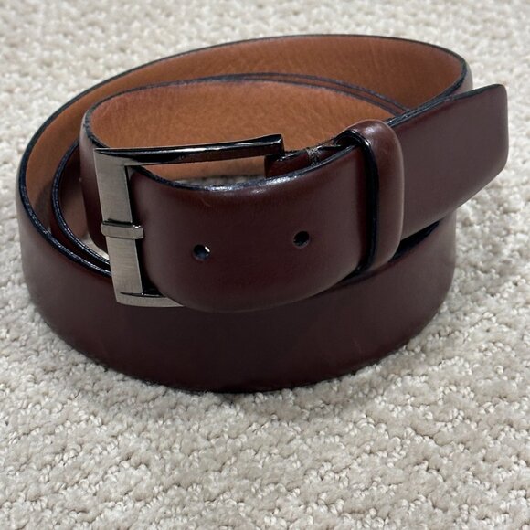 Trafalgar Cameron Leather Dress Belt Mahogany Brown Burnished Size 44 #1101TFR8 - Picture 8 of 15
